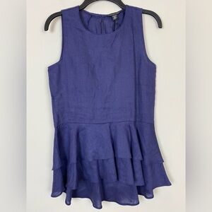 Saks‎ Fifth Avenue NWT Linen Top Navy Blue Tiered Bottom Size XS Peplum Ruffled